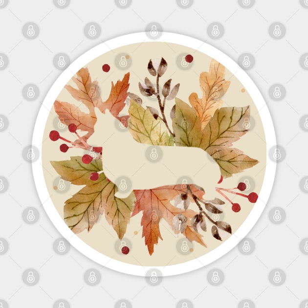 Corgi Silhouette - Autumn Leaves Magnet by MaplewoodMerch